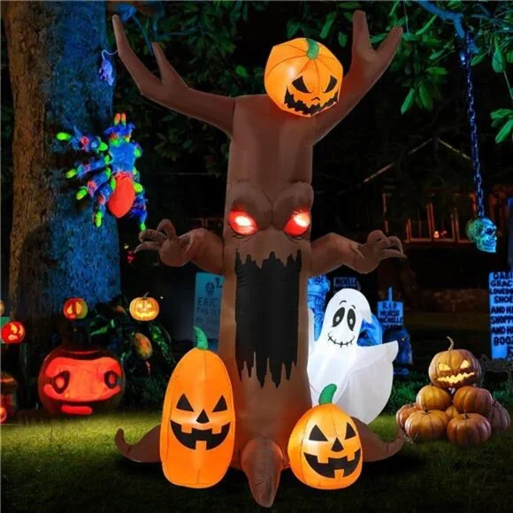 9ft Pumpkin Ghost Tree Halloween Inflatable Outdoor Decoration, Courtyard